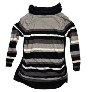 Pina Rossi Womens XL Tunic Top Sweater top Striped Cowl Neck Gray Black‎